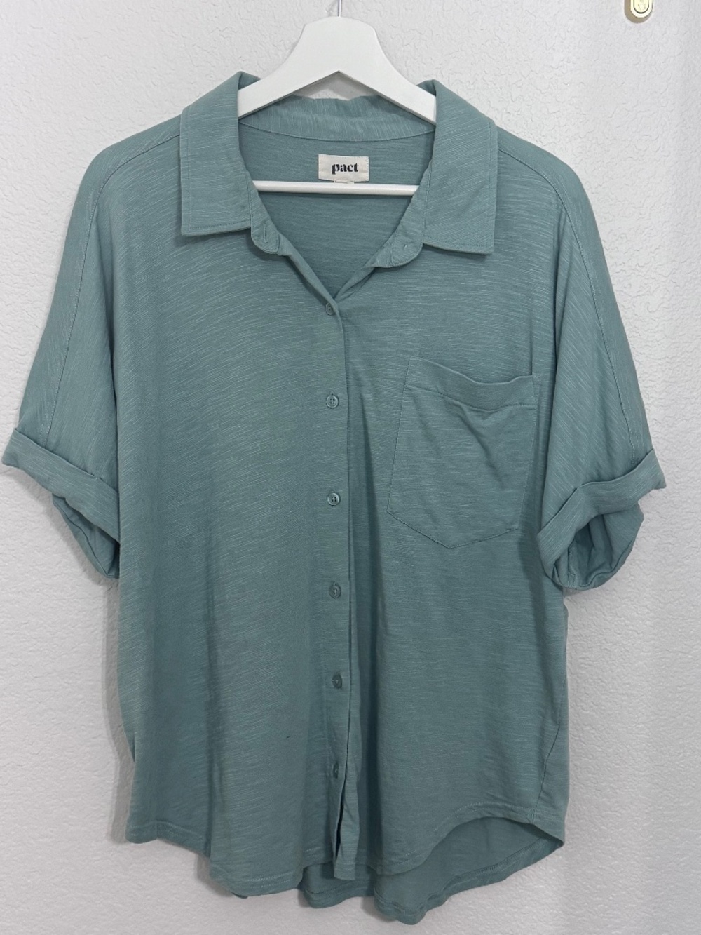 Pact Blue Organic Cotton Ethically Produced Shirt Short-Sleeve Button Front XL